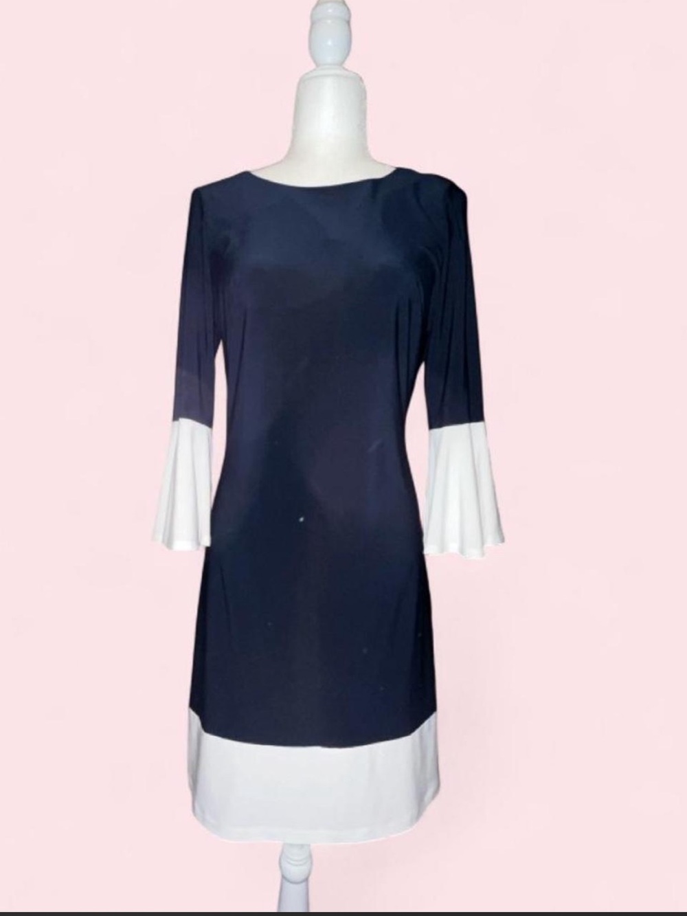 Tommy Hilfiger Navy and White Bell-Sleeve Shift Dress